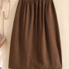 Button Front Pocket Design Skirt, Elegant Elastic Waist Split Hem Skirt For Spring & Fall, Women's Clothing