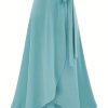 Solid Ruffle Hem Skirts, Elegant High Waist Tied Midi Skirts, Women's Clothing