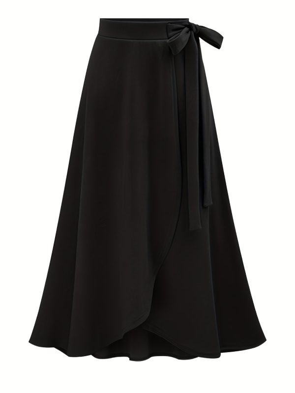 Solid Ruffle Hem Skirts, Elegant High Waist Tied Midi Skirts, Women's Clothing
