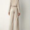 Business Casual Two-piece Set, Double-breasted Lapel Long Sleeve Blazer & Belted Wide Leg Pants Outfits, Women's Clothing