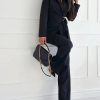 Elegant Office Pants Set, Belted Lapel Long Sleeve Slim Blazer & High Waist Straight Leg Loose Pants, Women's Clothing