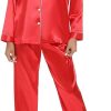 Women's Silk Satin Pajamas Set Long Sleeve Sleepwear Soft Pjs Set Two Piece Button Down Loungewear Pj Set