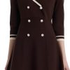 Blue Mini Sweater Dress for Women, Button up 3/4 Sleeve Knit Dresses for Teacher Work Business