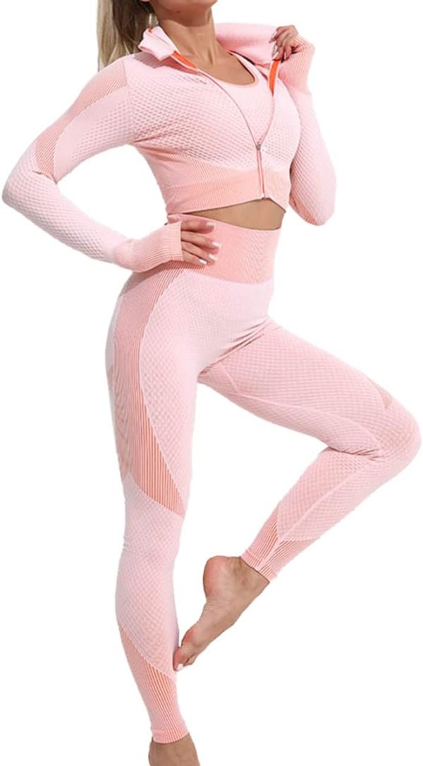 Women's 3 Piece Outfits Tracksuit Workout Set Sports Bra High Waist Yoga Gym Leggings and Crop Top