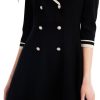 Blue Mini Sweater Dress for Women, Button up 3/4 Sleeve Knit Dresses for Teacher Work Business