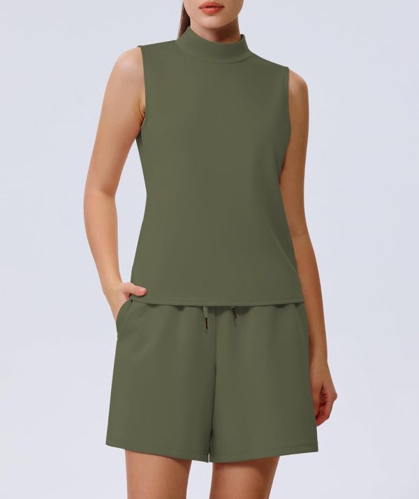 Women's Summer 2 Piece Outfits Mock Neck Tank Top High Waisted Shorts Lounge Sets 2024 Fashion Tracksuit