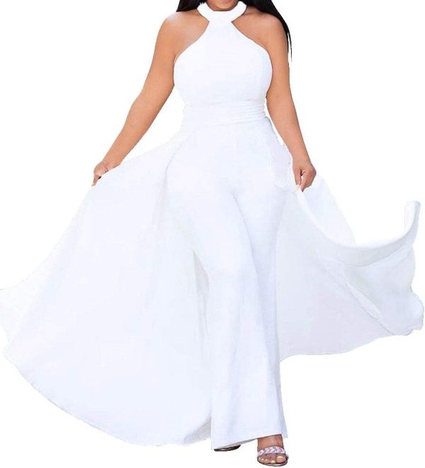 Patchwork Overlay Embellished Plain Women's Jumpsuit High-Waist Woman Romper