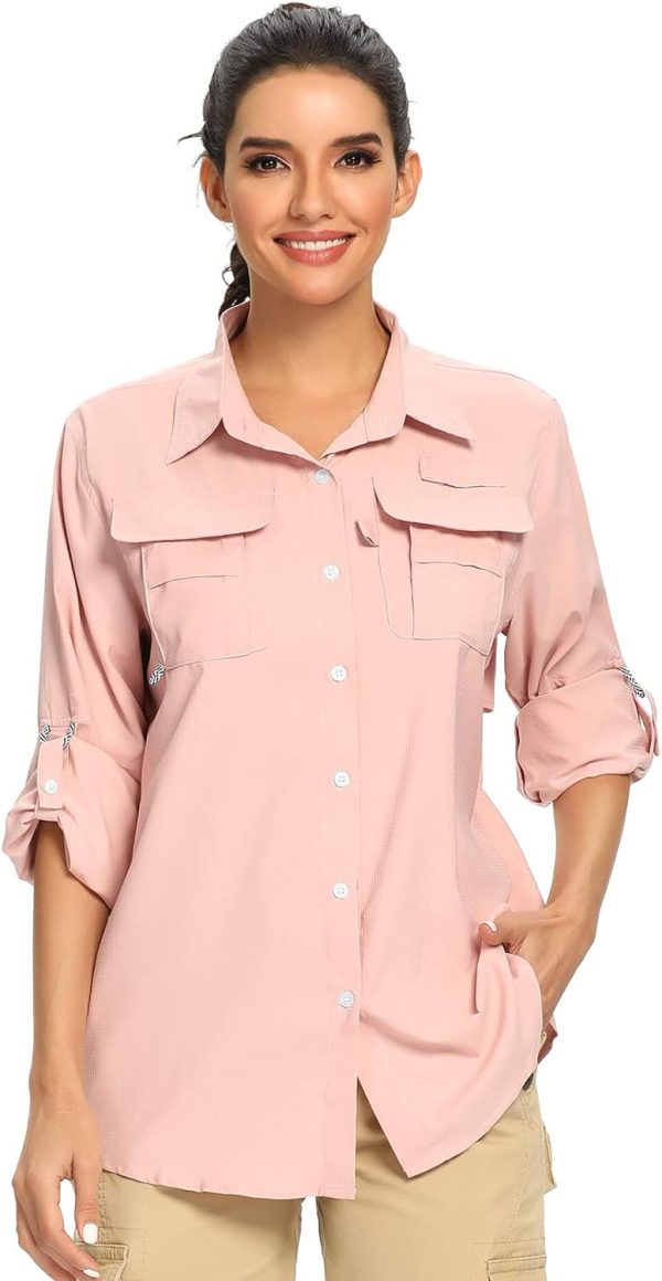 Women's UPF 50 Long Sleeve UV Sun Protection Safari Shirts Outdoor Quick Dry Fishing Hiking Travel Shirts