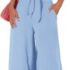 Women's Summer 2 Piece Outfits 2024 Cap Sleeve V Neck Belted Crop Tops Wide Leg Pant Sets Casual Tracksuit