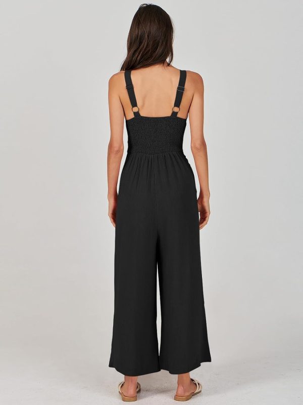ANRABESS Women's Summer Wide Leg Linen Jumpsuits Dressy V Neck Sleeveless Casual Pants Rompers 2024 Vacation Beach Outfits