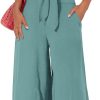 Women's Summer 2 Piece Outfits 2024 Cap Sleeve V Neck Belted Crop Tops Wide Leg Pant Sets Casual Tracksuit