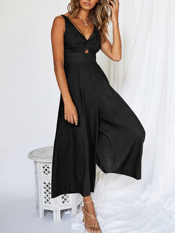 ANRABESS Women's Summer Wide Leg Linen Jumpsuits Dressy V Neck Sleeveless Casual Pants Rompers 2024 Vacation Beach Outfits