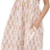 Womens Ruffle Nightgown Cotton Sleeveless Nightdress Soft Printed Night gown with Pockets