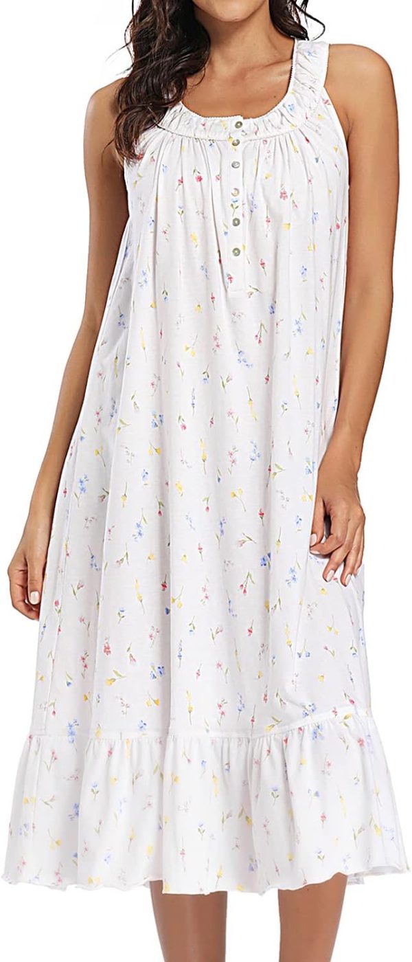 Cotton Nightgown for Women Sleeveless Loungewear Comfy Soft Sleepwear Long Sleepdress Loose Full Length Nightdress