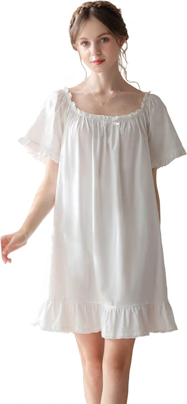 Women's Cotton Nightgowns Vintage Lightweight Gown Sets Short Sleeve Princess Nightdress