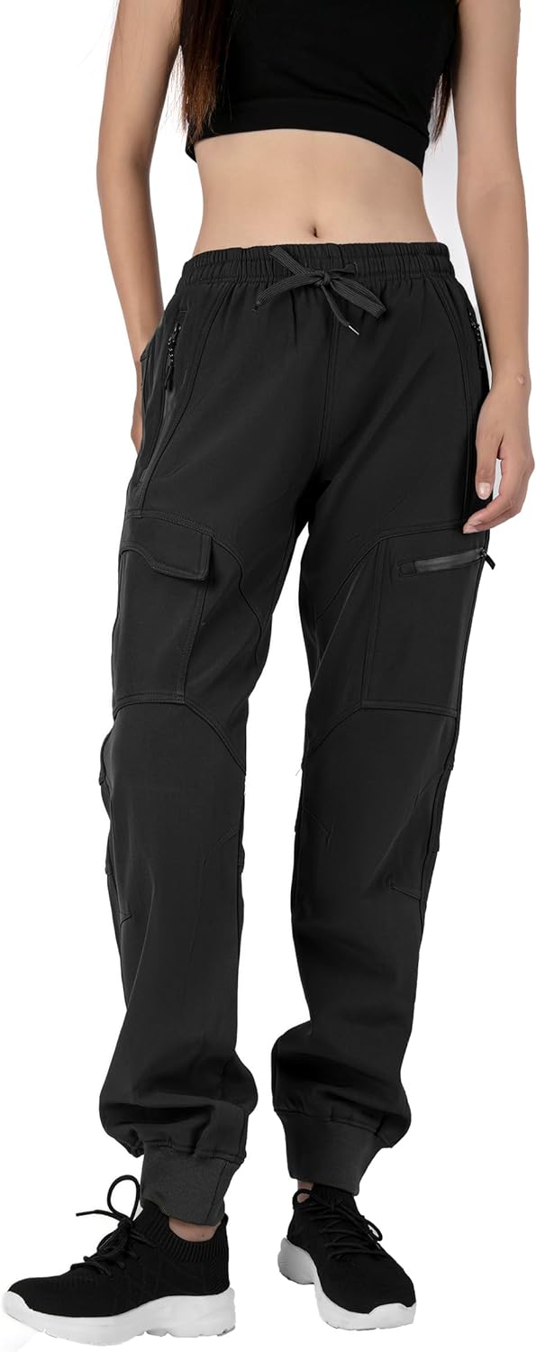 Women's Athletic Hiking Cargo Joggers Pants Outdoor Workout Lightweight Quick Dry UPF 50 Zipper Pockets