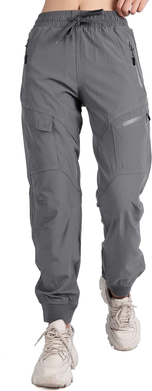Women's Athletic Hiking Cargo Joggers Pants Outdoor Workout Lightweight Quick Dry UPF 50 Zipper Pockets