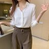 Women's Satin Blouse Fashion Long Sleeve Satin Silk Shirt Work Office Top Casual Shirt