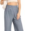 Women's Casual Striped High Waisted Wide Leg Pants Elastic Waist Loose Fit Trousers