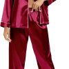 Women's Silk Satin Pajamas Set Long Sleeve Sleepwear Soft Pjs Set Two Piece Button Down Loungewear Pj Set