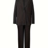 Elegant Office Solid Color Pants, Single Breasted Lapel Blazer & Straight Leg Loose Simple Pants, Women's Clothing