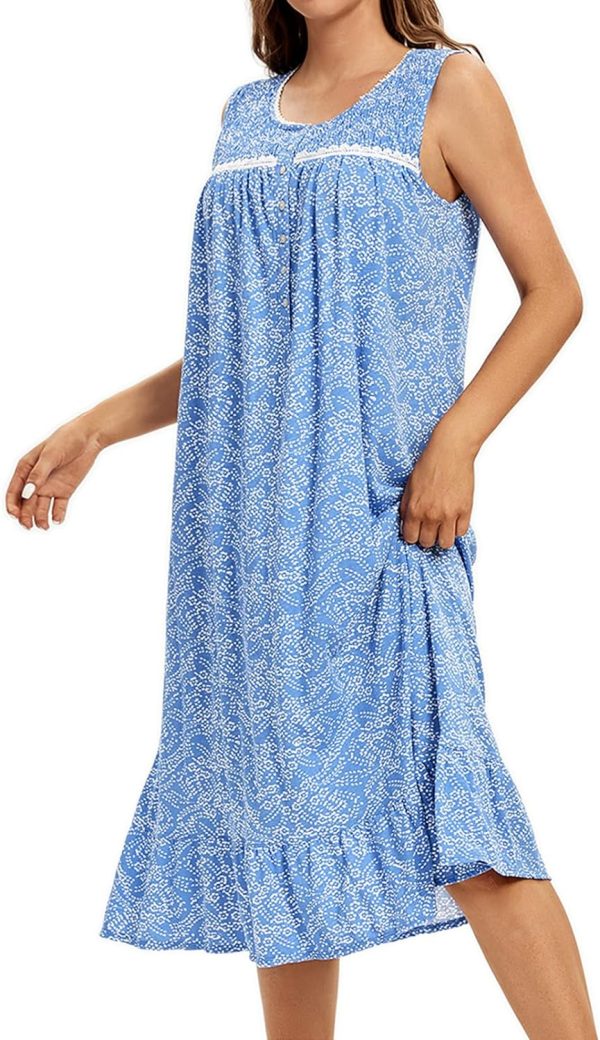 Cotton Nightgown for Women Sleeveless Loungewear Comfy Soft Sleepwear Long Sleepdress Loose Full Length Nightdress