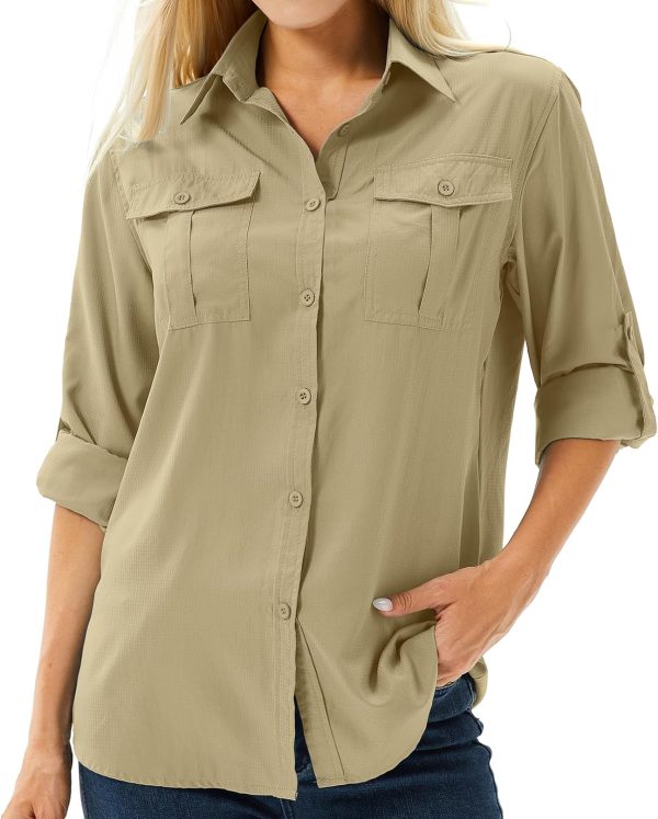 Women's UPF 50 Long Sleeve UV Sun Protection Safari Shirts Outdoor Quick Dry Fishing Hiking Travel Shirts