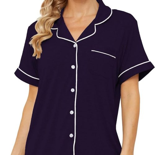 Womens Pajama Sets Short Sleeve Sleepwear Soft Button Down Nightwear Lounge Pj Set XS-XXL