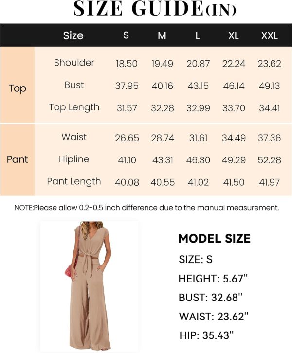 Women's Summer 2 Piece Outfits 2024 Cap Sleeve V Neck Belted Crop Tops Wide Leg Pant Sets Casual Tracksuit
