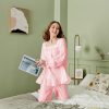 Women Pajamas Set Cotton Long Sleeve Button Down Sleep Shirt Womens Loungewear Set Cotton Nightie