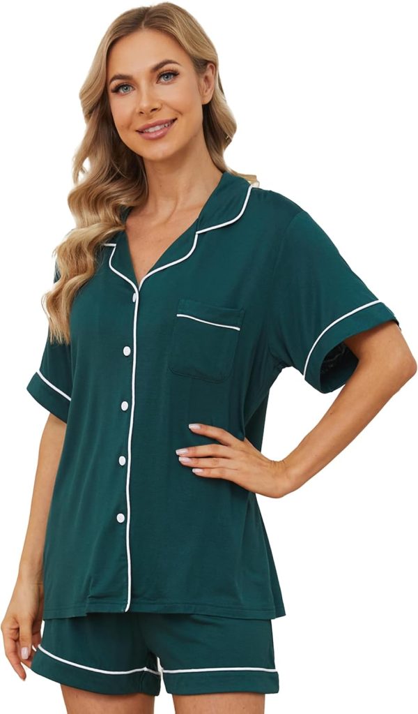 Womens Pajama Sets Short Sleeve Sleepwear Soft Button Down Nightwear Lounge Pj Set XS-XXL