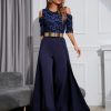 Patchwork Overlay Embellished Plain Women's Jumpsuit High-Waist Woman Romper