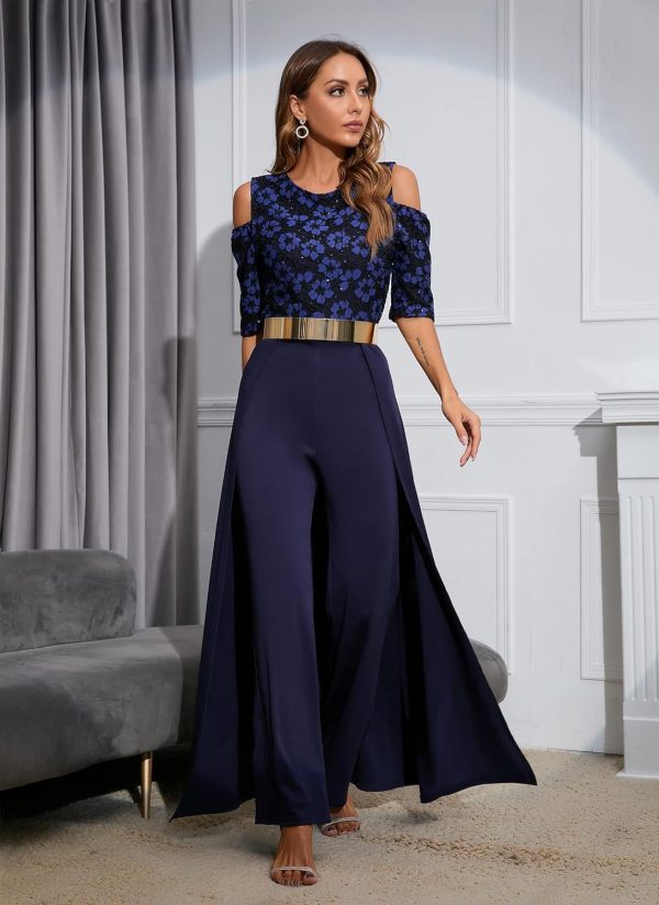 Patchwork Overlay Embellished Plain Women's Jumpsuit High-Waist Woman Romper