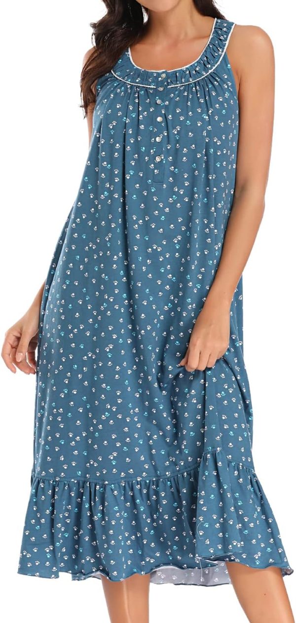 Cotton Nightgown for Women Sleeveless Loungewear Comfy Soft Sleepwear Long Sleepdress Loose Full Length Nightdress