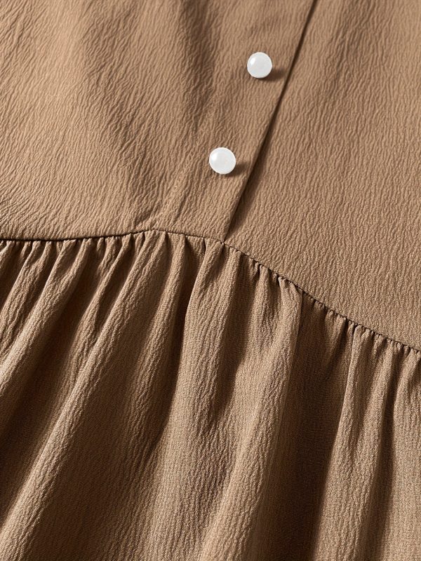 Women's Elegant Skirt, Plus Size Solid Button Decor Elastic High Rise Ruffle Hem Swing Maxi Skirt