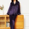 Women's Satin Pajamas Set Long Sleeve Button Down Shirt With Long Pant Sleepwear