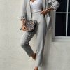 Elegant Solid Color Pants Set, Single Breasted Lapel Balzer & High Waist Straight Leg Pants, Women's Clothing