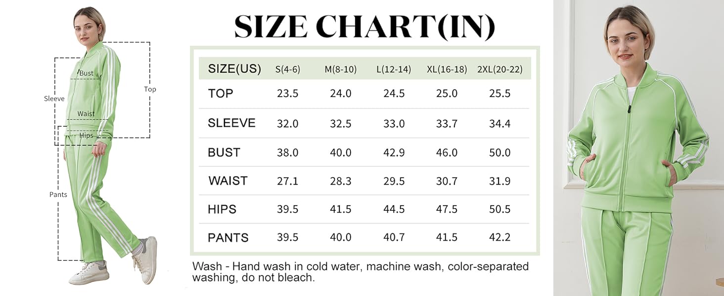 women tracksuit size chart