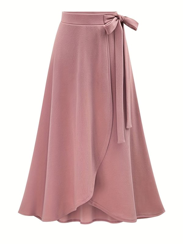 Solid Ruffle Hem Skirts, Elegant High Waist Tied Midi Skirts, Women's Clothing