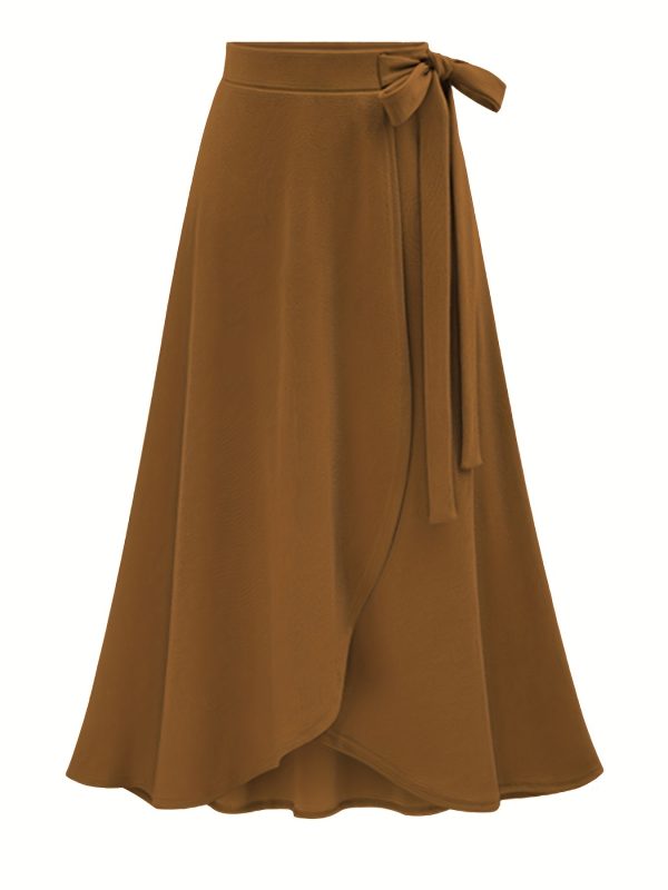 Solid Ruffle Hem Skirts, Elegant High Waist Tied Midi Skirts, Women's Clothing