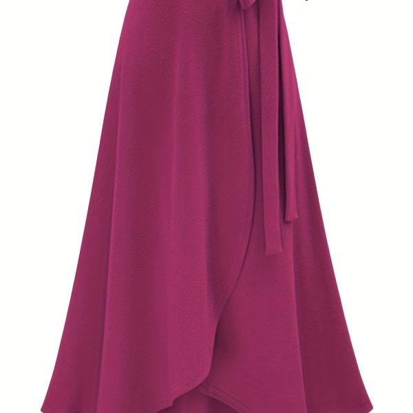 Solid Ruffle Hem Skirts, Elegant High Waist Tied Midi Skirts, Women's Clothing