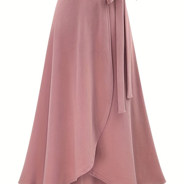 Solid Ruffle Hem Skirts, Elegant High Waist Tied Midi Skirts, Women's Clothing
