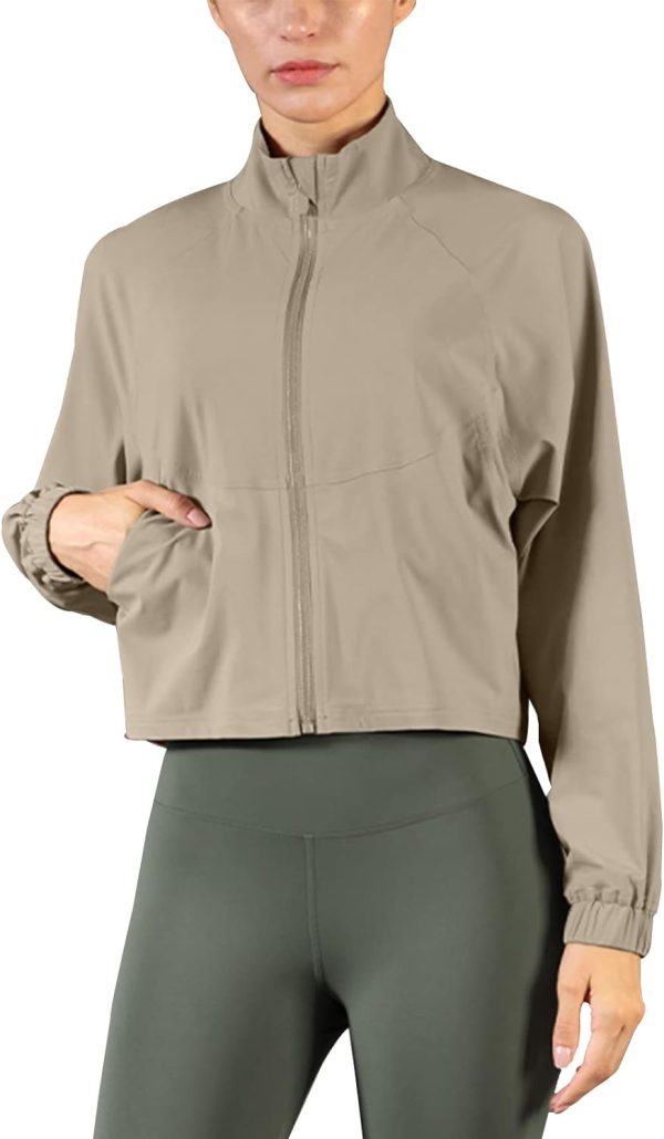 UPF 50+ Workout Jackets for Women Athletic Zip Up Running Jacket Sun Protection Lightweight UPF Cropped Jacket