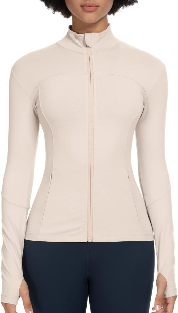 Workout Jackets for Women Full Zip Athletic Running Track Jacket with Pockets Slim Fit Yoga Jacket with Thumb Holes