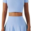 2 Piece Tennis Dress for Women High Waist Pleated Tennis Skirt with Shorts Short Sleeve Crop Golf Workout Skirts Sets
