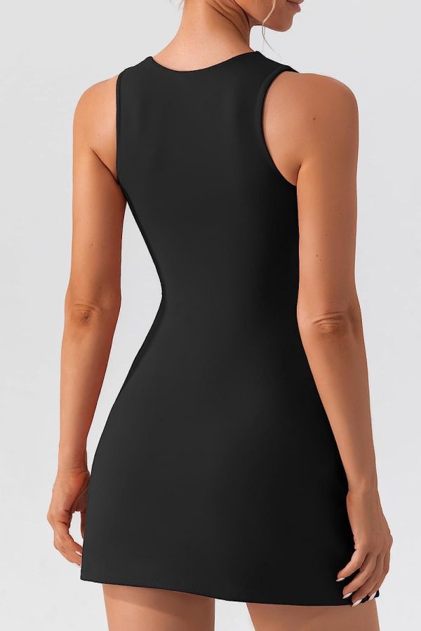 Tennis Dress with Built in Shorts and Bra Square Neck Athletic Golf Dress Workout Mini Dress