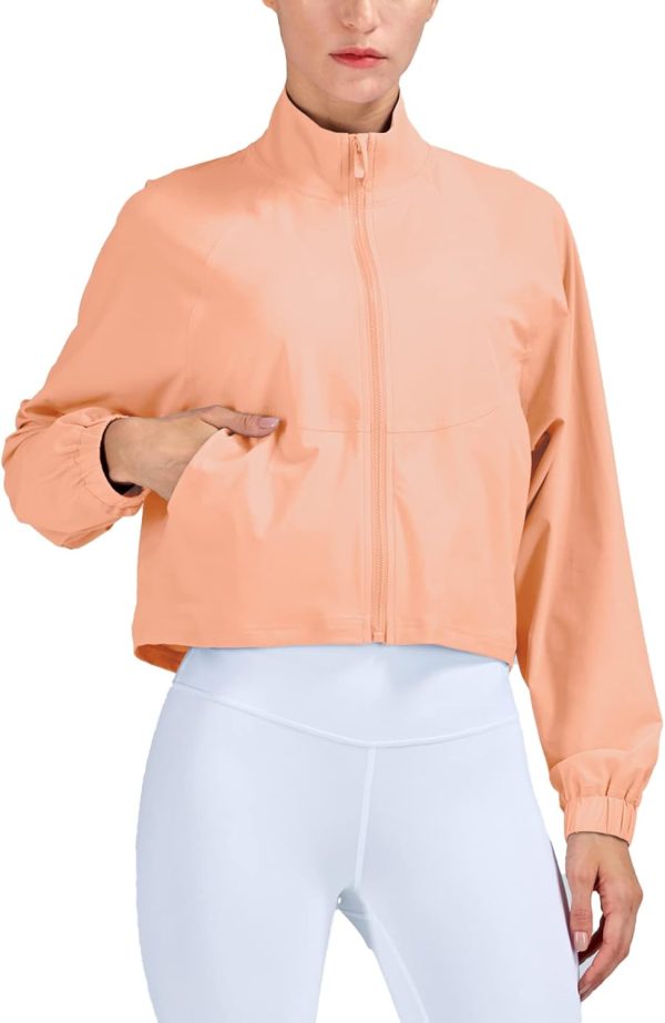 UPF 50+ Workout Jackets for Women Athletic Zip Up Running Jacket Sun Protection Lightweight UPF Cropped Jacket