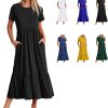 Womens Summer Dresses Casual Short Sleeve Crewneck Swing Dress Casual Tiered t Shirt Dress with Pockets 2024 Trendy Outfits