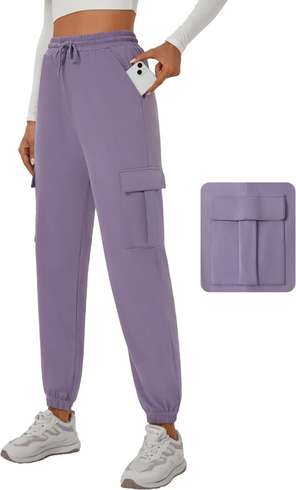 Womens Cargo Pants Stretchy High Waisted Joggers Baggy Casual Drawstring Sweatpants with Pockets Hiking Pant