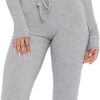 Women Ribbed Knit Yoga Lounge Set V Neck Long Sleeve Button Crop Tee Drawstring Pants Solid Slim Two Pieces Sets
